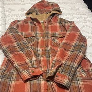 Zeagoo Tan Fleece Jacket with Plaid Hood